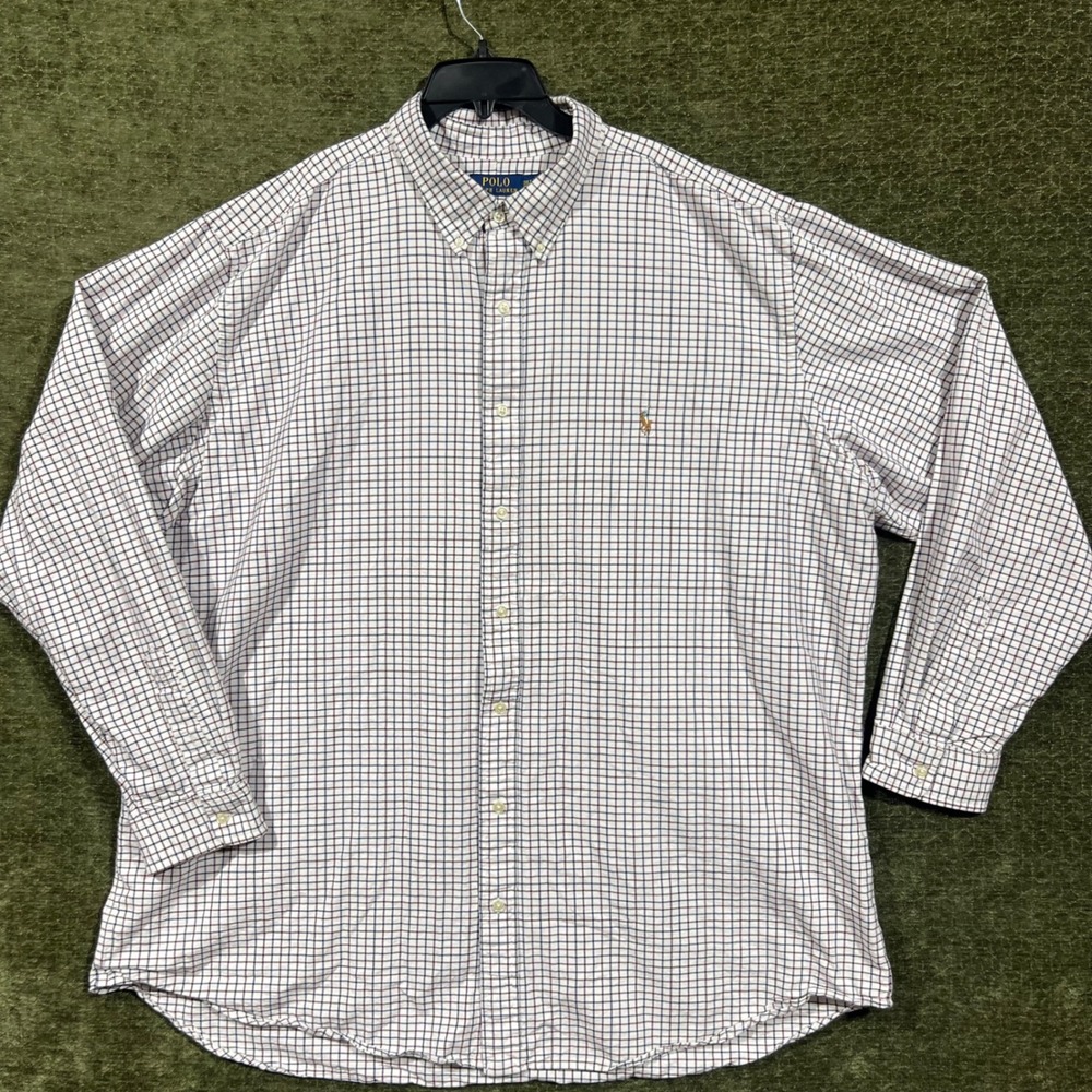 Polo Ralph Lauren Button Down Shirt Mens 3XLT White Check Classic Fit LS